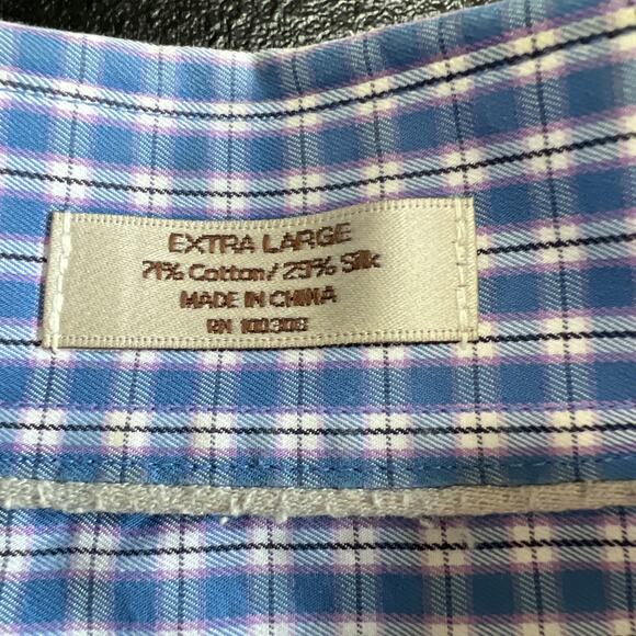Peter Millar Shirt Mens XL Blue Check Crown Sport Button Down Silk Cotton - Picture 9 of 13